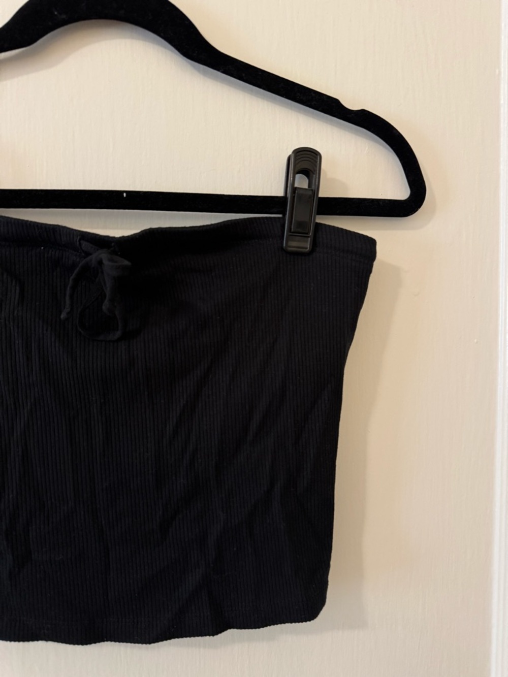 aerie Black Ribbed Strapless Tube Top with Front Tie - Picture 3 of 4